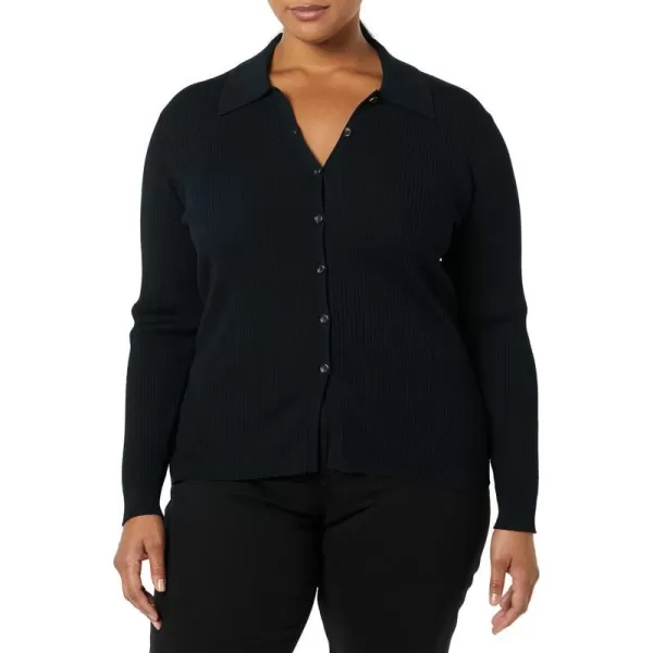 Amazon Essentials Womens Fine Gauge Stretch Polo Ribbed Cardigan Previously Daily RitualBlack