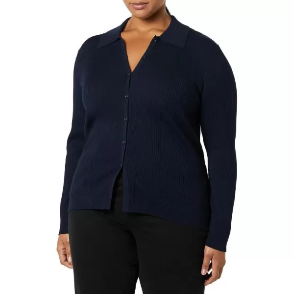 Amazon Essentials Womens Fine Gauge Stretch Polo Ribbed Cardigan Previously Daily RitualNavy