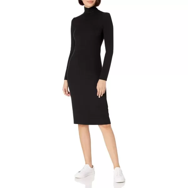 Amazon Essentials Womens Fine Rib LongSleeve Turtleneck Midi Dress Previously Daily RitualBlack