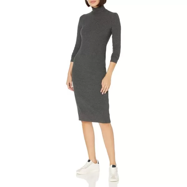 Amazon Essentials Womens Fine Rib LongSleeve Turtleneck Midi Dress Previously Daily RitualCharcoal Heather