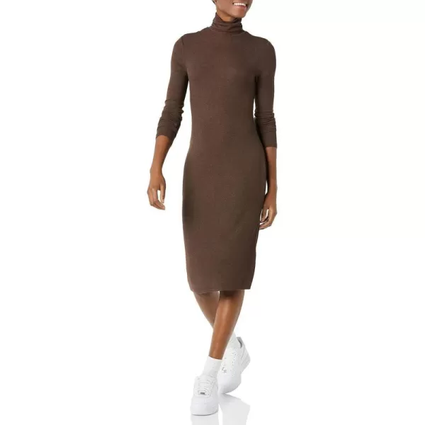 Amazon Essentials Womens Fine Rib LongSleeve Turtleneck Midi Dress Previously Daily RitualChocolate Heather