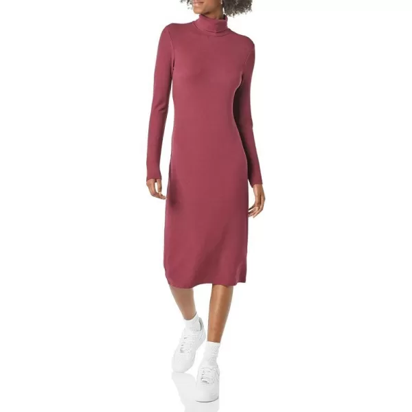 Amazon Essentials Womens Fine Rib LongSleeve Turtleneck Midi Dress Previously Daily RitualDark Burgundy