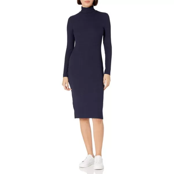 Amazon Essentials Womens Fine Rib LongSleeve Turtleneck Midi Dress Previously Daily RitualNavy