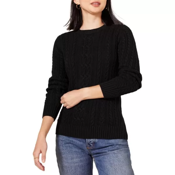 Amazon Essentials Womens Fisherman Cable LongSleeve Crewneck Sweater Available in Plus SizeBlack