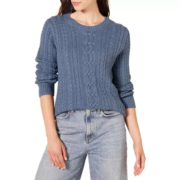 Amazon Essentials Womens Fisherman Cable LongSleeve Crewneck Sweater Available in Plus SizeBlue Heather