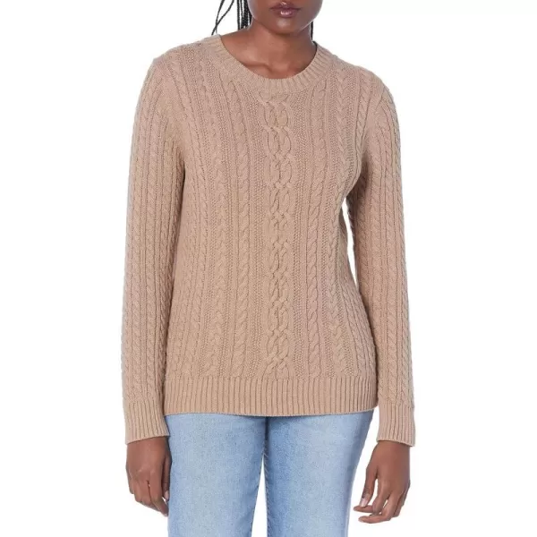 Amazon Essentials Womens Fisherman Cable LongSleeve Crewneck Sweater Available in Plus SizeCamel Heather