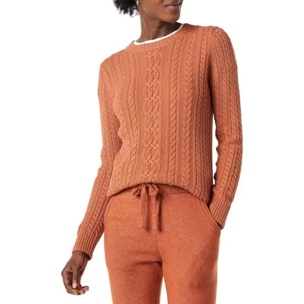 Amazon Essentials Womens Fisherman Cable LongSleeve Crewneck Sweater Available in Plus SizeCaramel