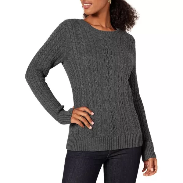 Amazon Essentials Womens Fisherman Cable LongSleeve Crewneck Sweater Available in Plus SizeCharcoal Heather