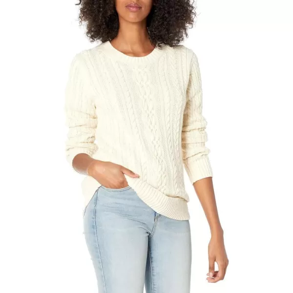 Amazon Essentials Womens Fisherman Cable LongSleeve Crewneck Sweater Available in Plus SizeCream