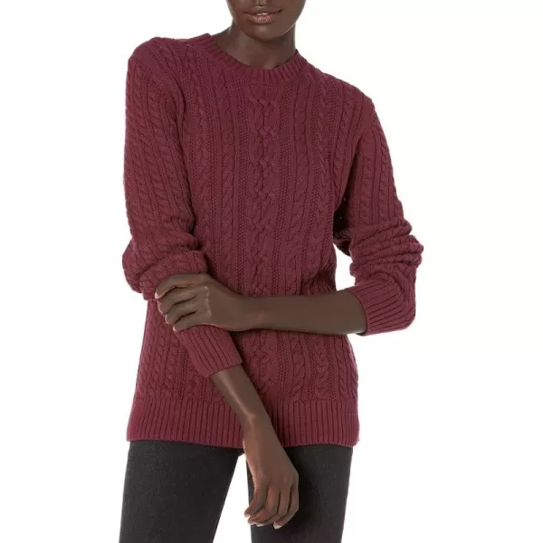 Amazon Essentials Womens Fisherman Cable LongSleeve Crewneck Sweater Available in Plus SizeDark Burgundy