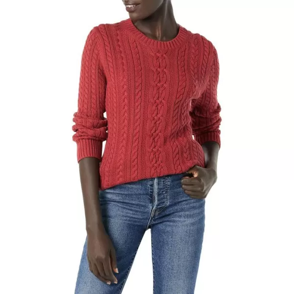 Amazon Essentials Womens Fisherman Cable LongSleeve Crewneck Sweater Available in Plus SizeDark Red