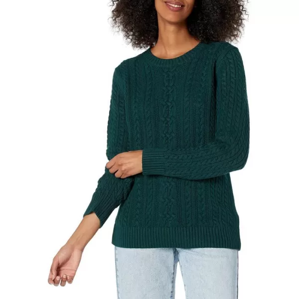 Amazon Essentials Womens Fisherman Cable LongSleeve Crewneck Sweater Available in Plus SizeDeep Green