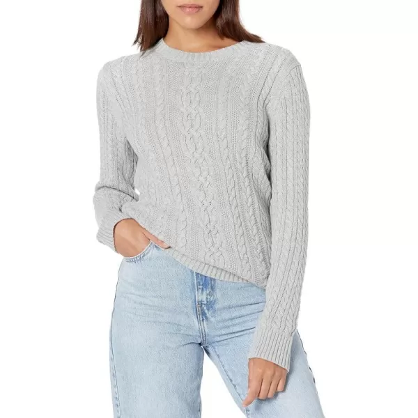 Amazon Essentials Womens Fisherman Cable LongSleeve Crewneck Sweater Available in Plus SizeLight Grey Heather