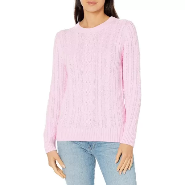 Amazon Essentials Womens Fisherman Cable LongSleeve Crewneck Sweater Available in Plus SizeLight Pink