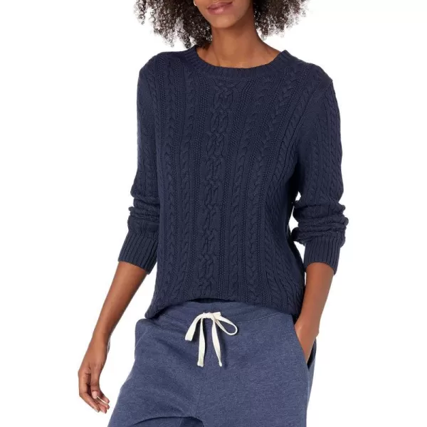 Amazon Essentials Womens Fisherman Cable LongSleeve Crewneck Sweater Available in Plus SizeNavy