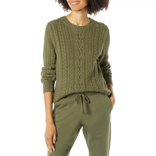 Amazon Essentials Womens Fisherman Cable LongSleeve Crewneck Sweater Available in Plus SizeOlive