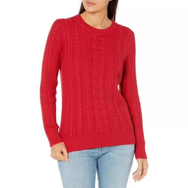 Amazon Essentials Womens Fisherman Cable LongSleeve Crewneck Sweater Available in Plus SizeRed