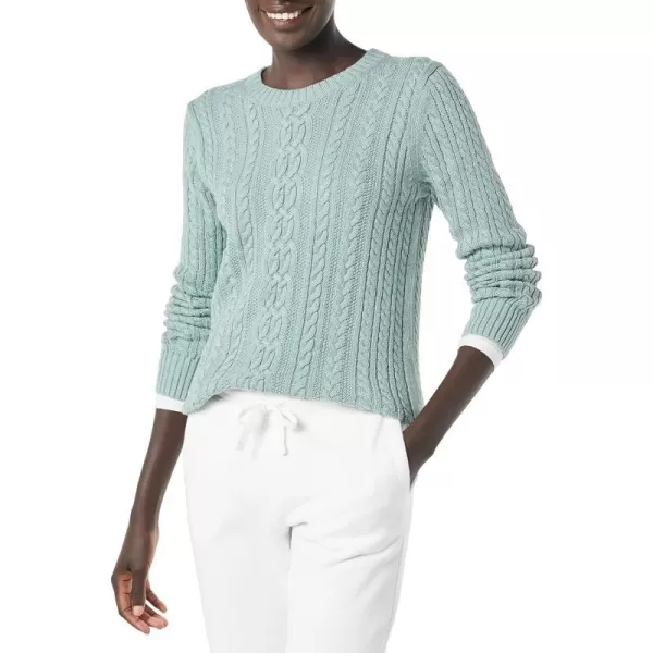 Amazon Essentials Womens Fisherman Cable LongSleeve Crewneck Sweater Available in Plus SizeSage Green Heather