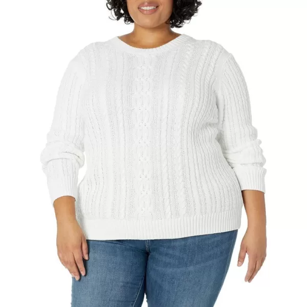 Amazon Essentials Womens Fisherman Cable LongSleeve Crewneck Sweater Available in Plus SizeWhite