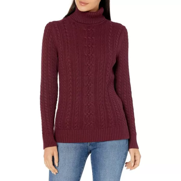 Amazon Essentials Womens Fisherman Cable Turtleneck Sweater Available in Plus SizeBurgundy