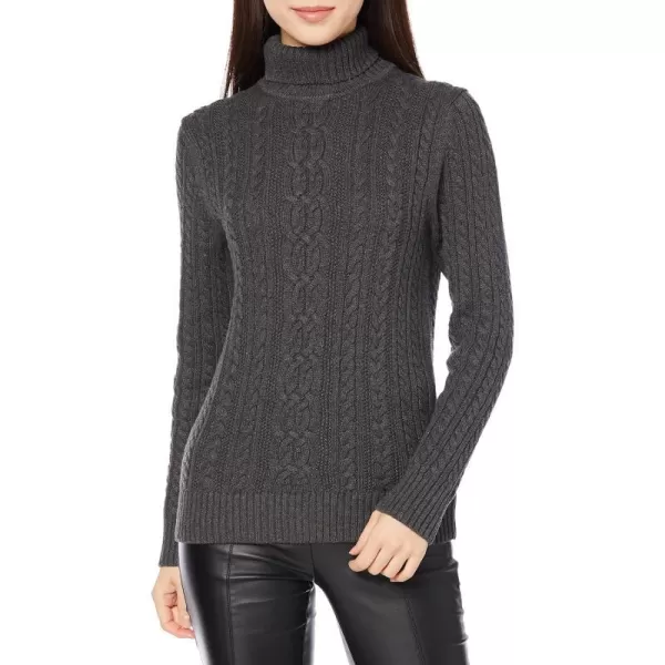 Amazon Essentials Womens Fisherman Cable Turtleneck Sweater Available in Plus SizeCharcoal Heather