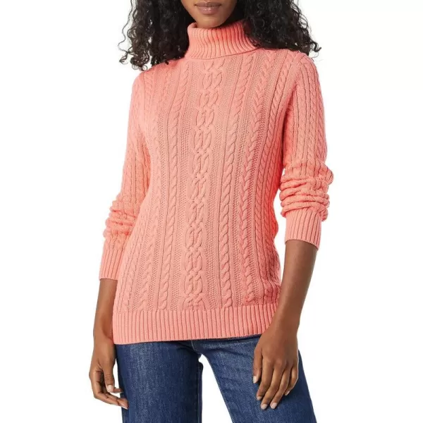 Amazon Essentials Womens Fisherman Cable Turtleneck Sweater Available in Plus SizeCoral Pink