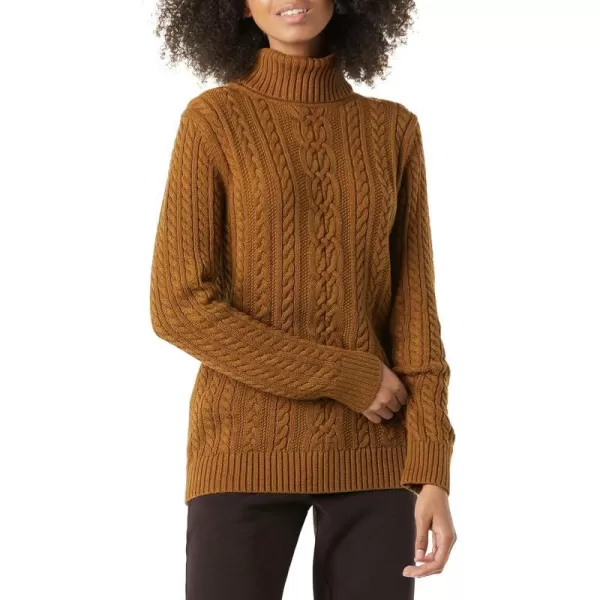 Amazon Essentials Womens Fisherman Cable Turtleneck Sweater Available in Plus SizeDark Chestnut Brown Heather