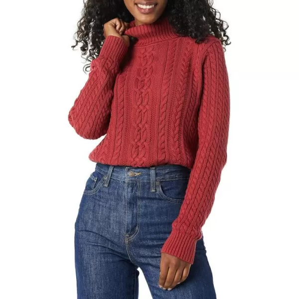 Amazon Essentials Womens Fisherman Cable Turtleneck Sweater Available in Plus SizeDark Red