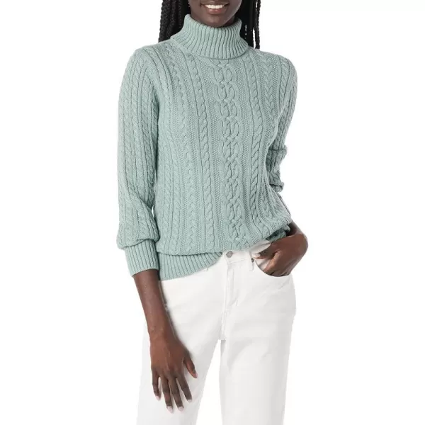 Amazon Essentials Womens Fisherman Cable Turtleneck Sweater Available in Plus SizeSage Green Heather