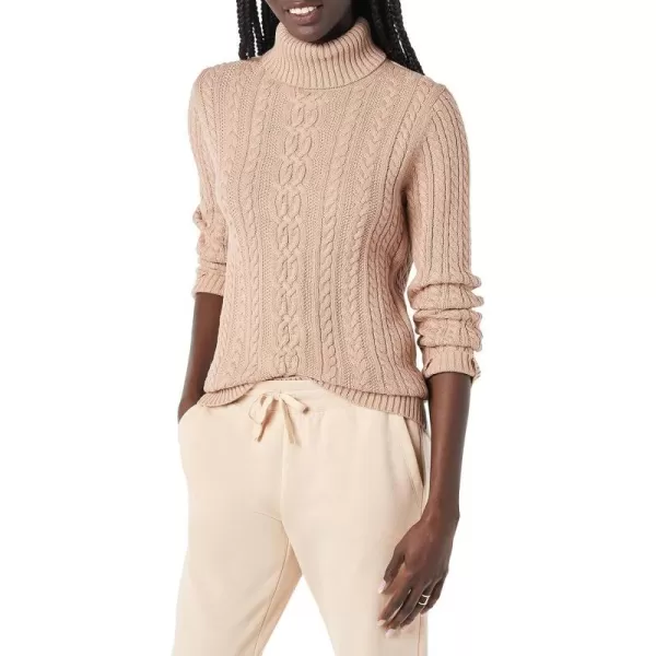 Amazon Essentials Womens Fisherman Cable Turtleneck Sweater Available in Plus SizeTaupe Heather