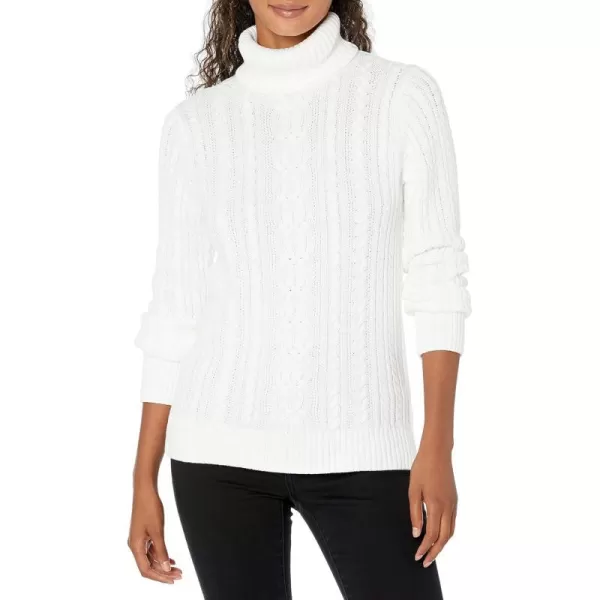 Amazon Essentials Womens Fisherman Cable Turtleneck Sweater Available in Plus SizeWhite