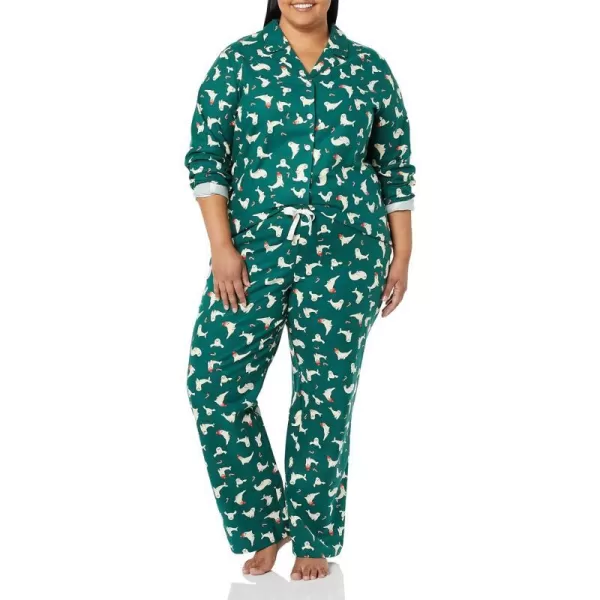 Amazon Essentials Womens Flannel LongSleeve Button Front Shirt and Pant Pajama SetDark Green Seal