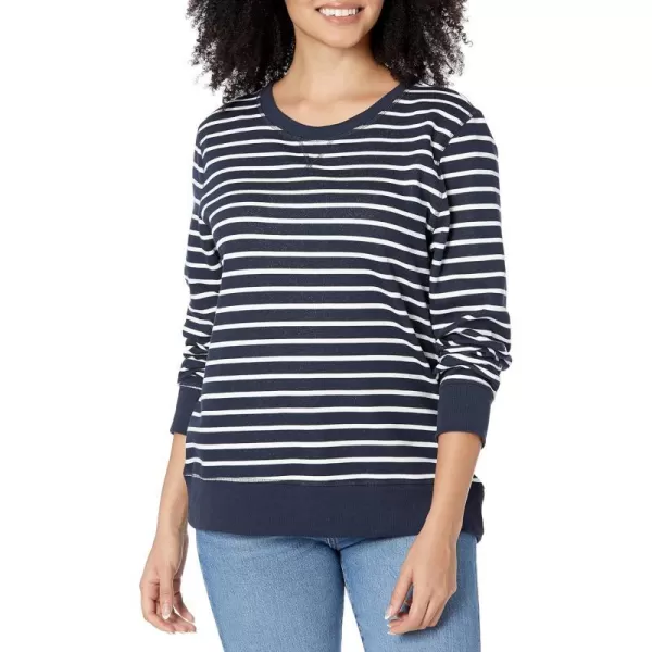 Amazon Essentials Womens Fleece Crewneck Sweatshirt Available in Plus SizeNavyWhite Stripe