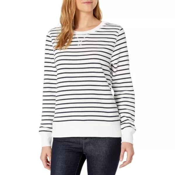 Amazon Essentials Womens Fleece Crewneck Sweatshirt Available in Plus SizeWhiteNavy Stripe