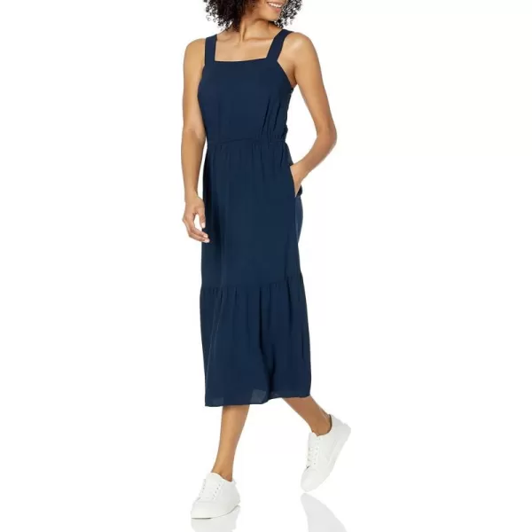 Amazon Essentials Womens Fluid Twill Tiered Fit and Flare DressNavy