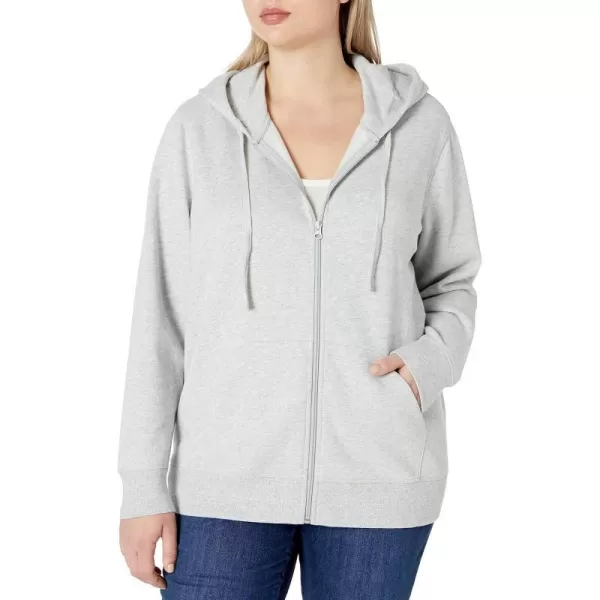 Amazon Essentials Womens French Terry Fleece FullZip Hoodie Available in Plus SizeLight Grey Heather