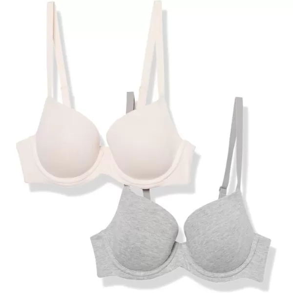 Amazon Essentials Womens Full Cover Cotton Bra Pack of 2Grey HeatherPearl