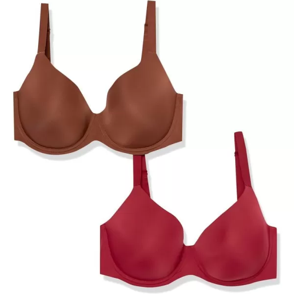 Amazon Essentials Womens Full Cover Microfiber Bra Pack of 2ChocolateRed