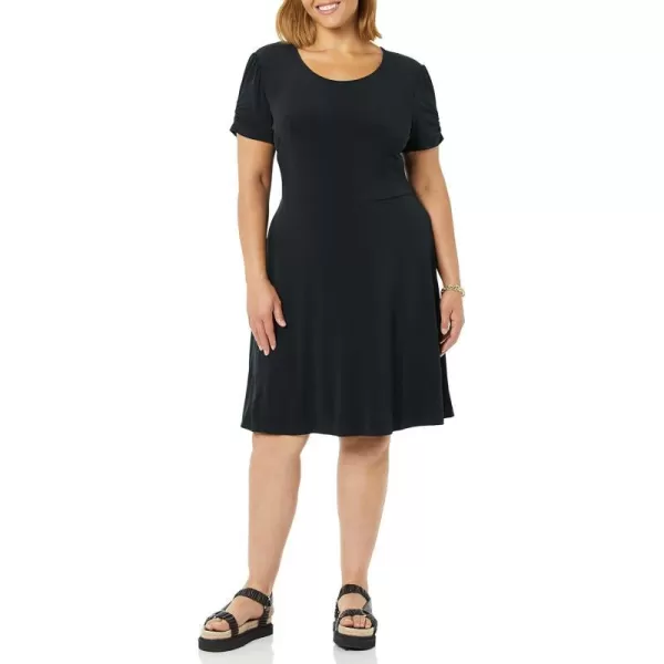 Amazon Essentials Womens Gathered Short Sleeve Crew Neck Aline Dress Available in Plus SizeBlack