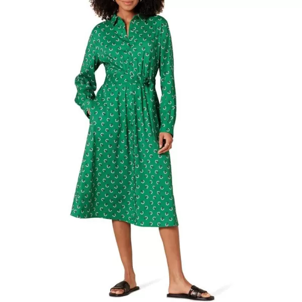 Amazon Essentials Womens Georgette Long Sleeve Midi Length Shirt DressGreen White Floral