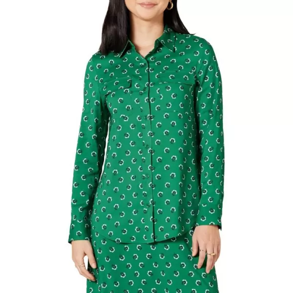 Amazon Essentials Womens Georgette Long Sleeve RelaxedFit Pockets ShirtGreen White Floral