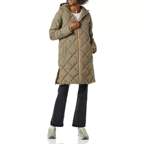 Amazon Essentials Womens Heavyweight Diamond Quilted Knee Length Puffer CoatCamel Cheetah