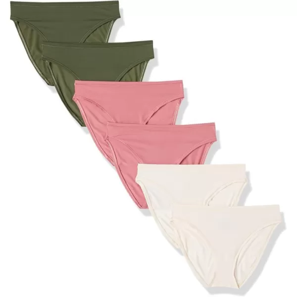 Amazon Essentials Womens High Cut Underwear Available in Plus Size Pack of 6MauveBlushDark Khaki Green