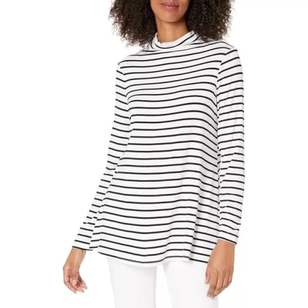 Amazon Essentials Womens Jersey LongSleeve Mock Neck Swing Tunic Previously Daily RitualBlack White Stripe