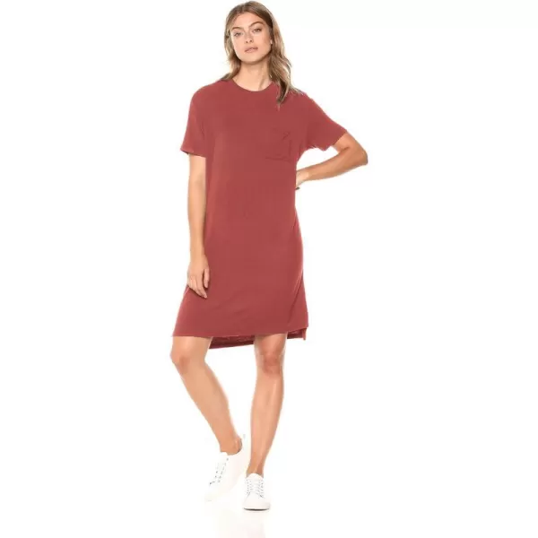 Amazon Essentials Womens Jersey OversizedFit ShortSleeve Pocket TShirt Dress Previously Daily RitualRayon Blend Brick Red