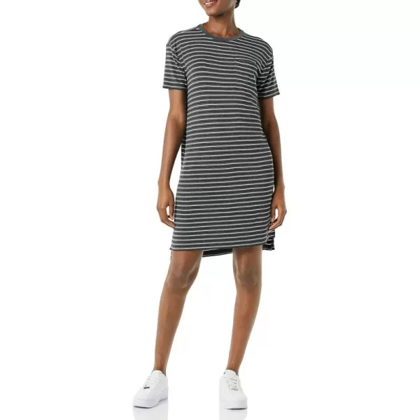 Amazon Essentials Womens Jersey OversizedFit ShortSleeve Pocket TShirt Dress Previously Daily RitualRayon Blend Charcoal Stripe