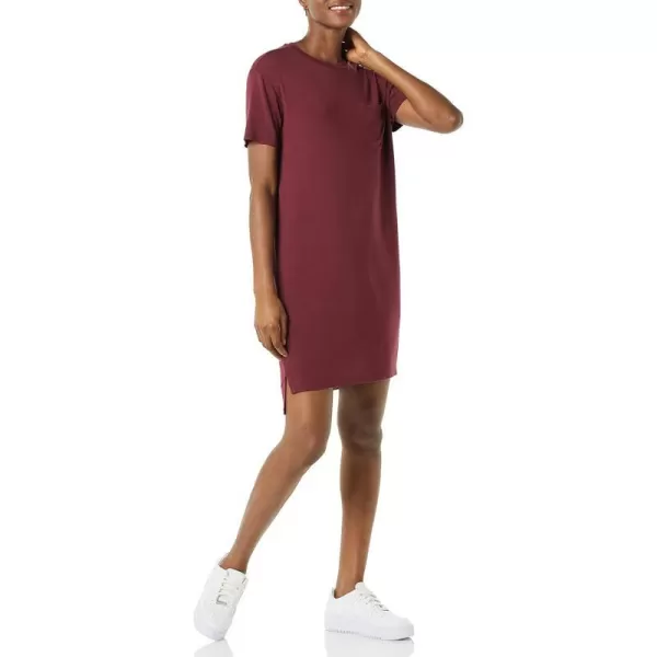 Amazon Essentials Womens Jersey OversizedFit ShortSleeve Pocket TShirt Dress Previously Daily RitualRayon Blend Dark Burgundy