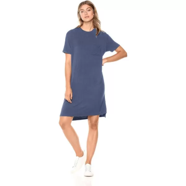 Amazon Essentials Womens Jersey OversizedFit ShortSleeve Pocket TShirt Dress Previously Daily RitualRayon Blend Medium Blue