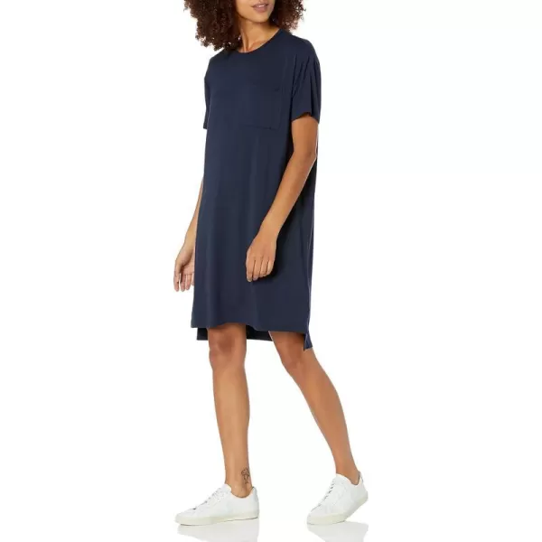 Amazon Essentials Womens Jersey OversizedFit ShortSleeve Pocket TShirt Dress Previously Daily RitualRayon Blend Navy