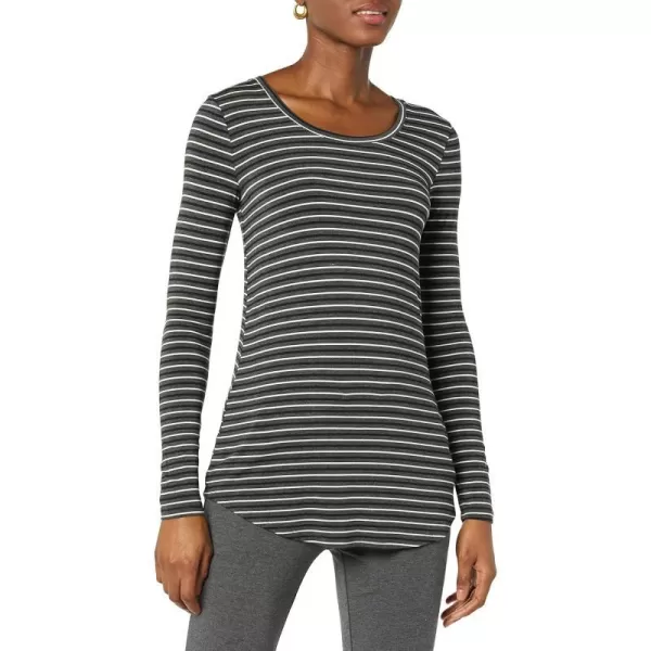 Amazon Essentials Womens Jersey RelaxedFit LongSleeve Scoopneck Swing Tunic Previously Daily RitualRayon Blend Charcoal Stripe